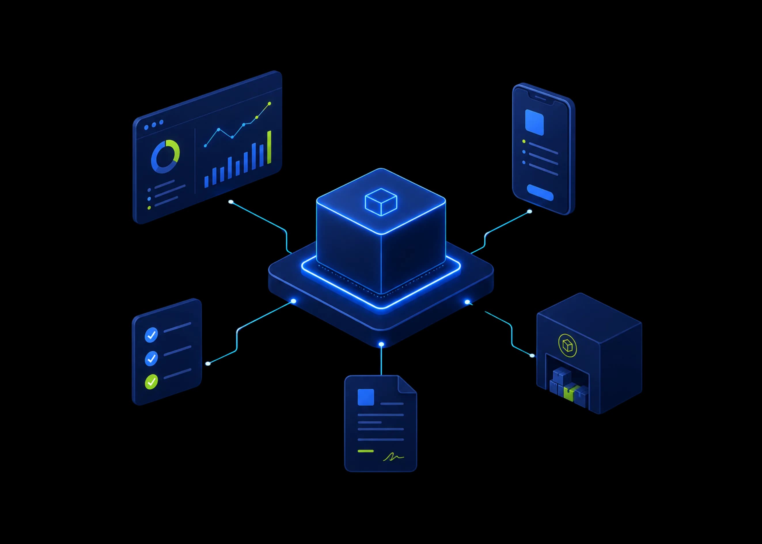 Representación de solución tecnológica a la medida conectando procesos, sistemas y datos