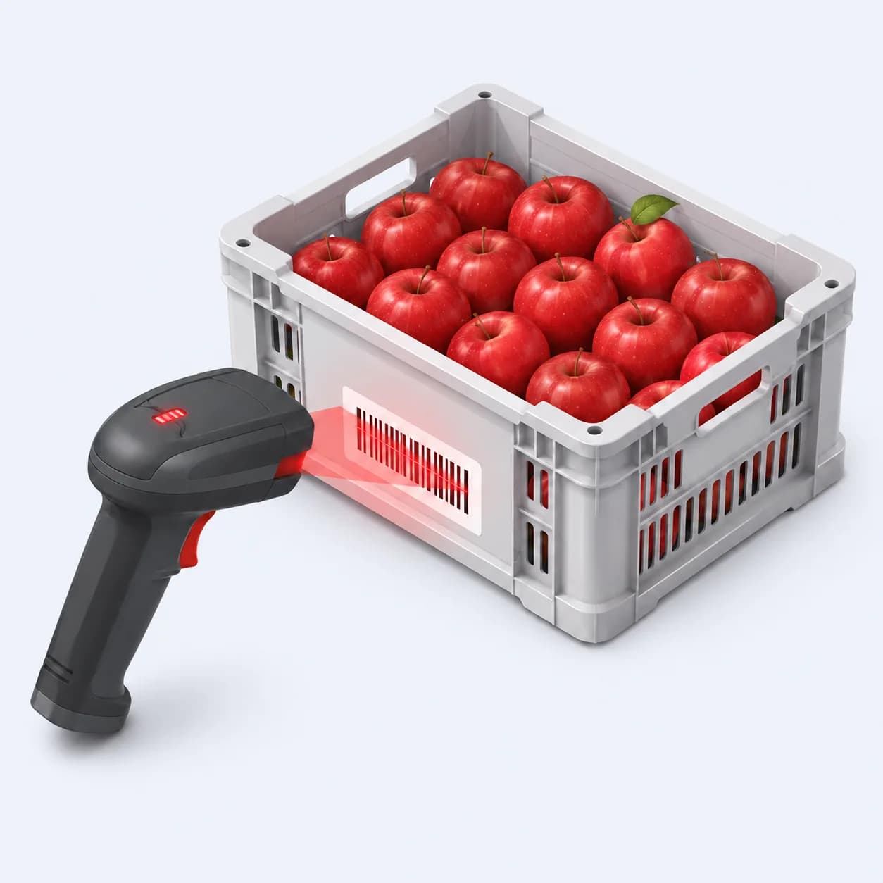 Lector de código de barras escaneando una canastilla de producto