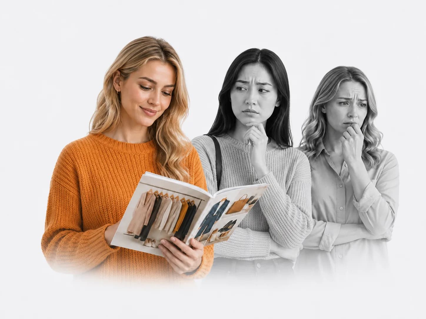 Una clienta con acceso a la revista y dos más esperando su turno