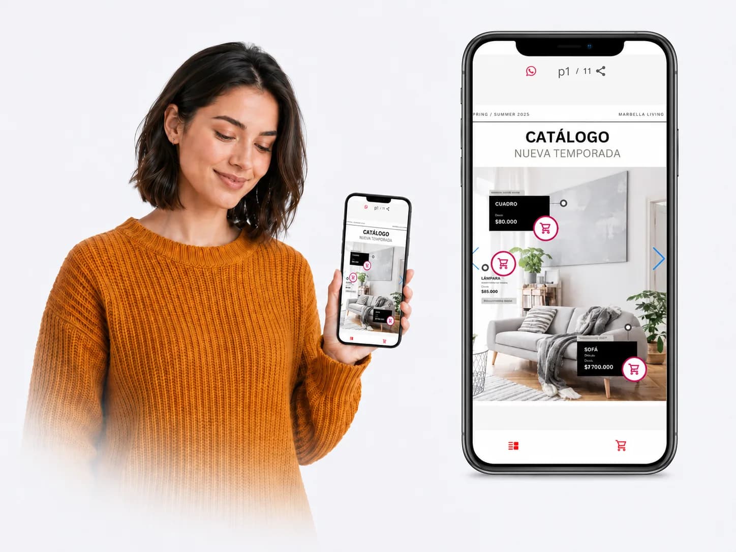 Asesora usando el portal de CADI desde su teléfono con catálogo digital de productos