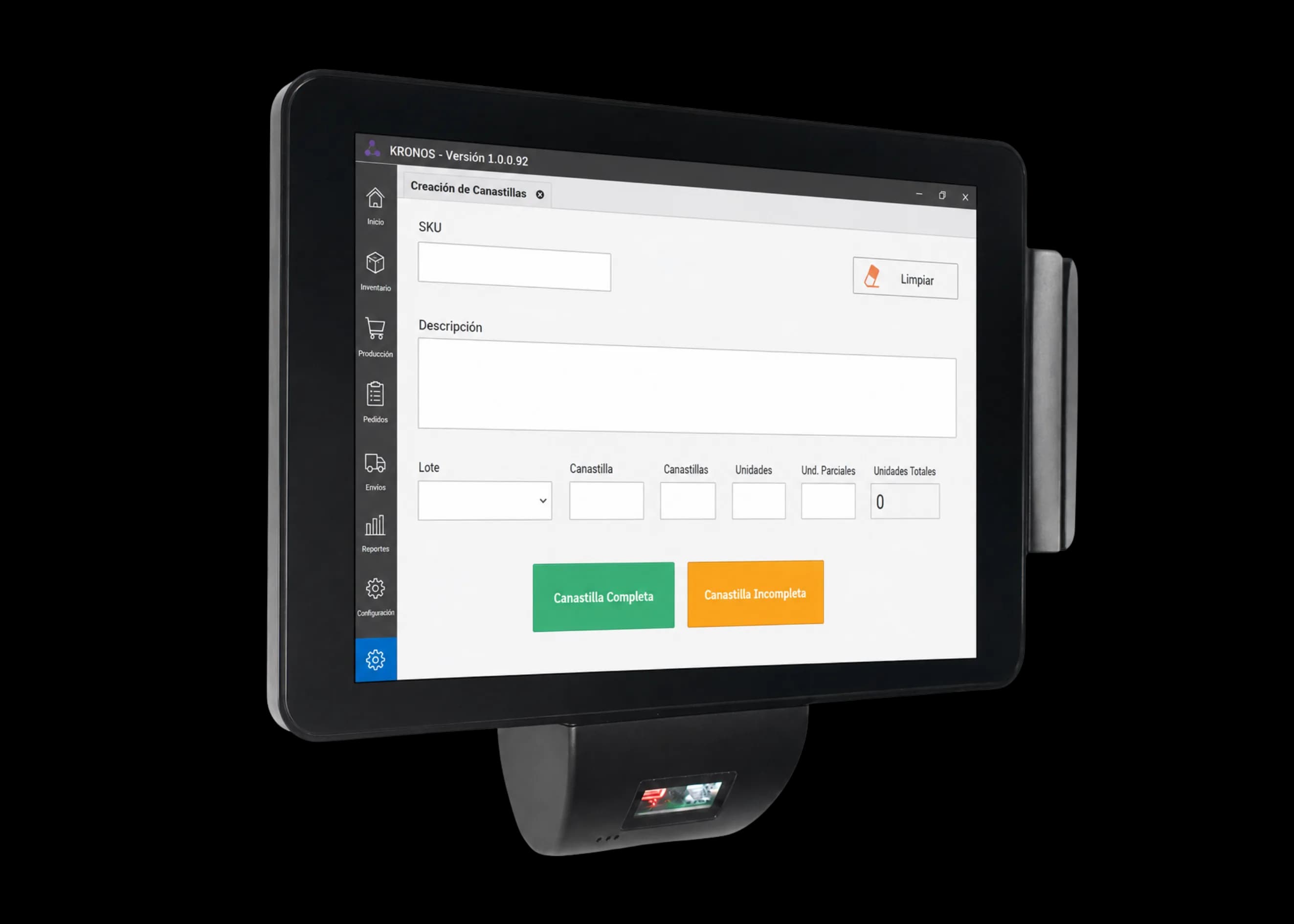 Pantalla de KRONOS para trazabilidad, producción, inventarios y despachos en la industria de alimentos