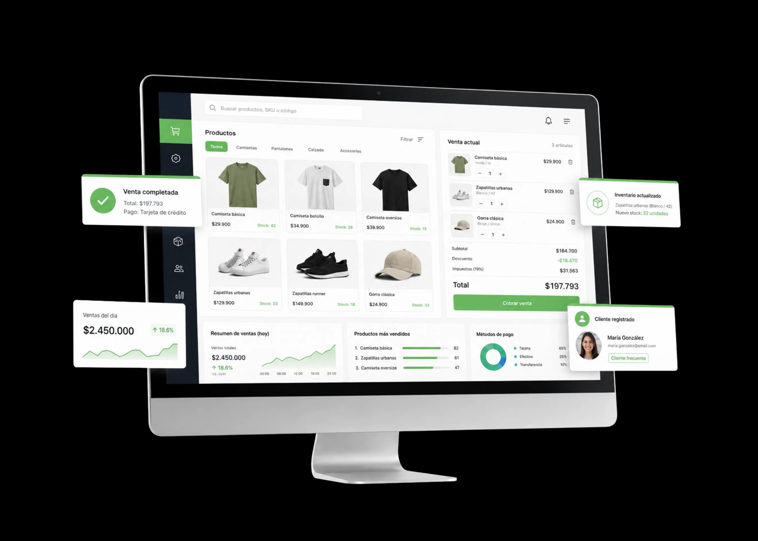 Pantalla de MERAKI para ventas, inventarios, clientes y operación de punto de venta